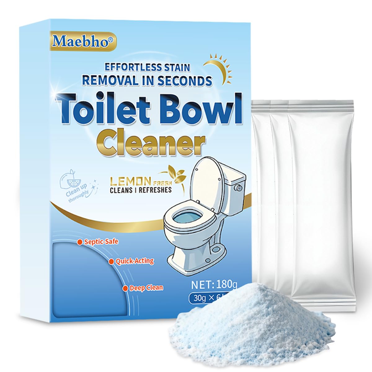 Maebho Toilet Cleaner - Toilet Bowl Cleaner Powder, Self Activating Powder for Toilets Bowls Cleaning, Powerful Foaming,Deep Cleaning,Eliminates Odors