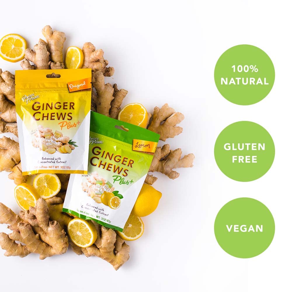 Prince of Peace Ginger Chew Plus+ with Lemon, 3 oz. Bag - Digestive Aid, Relief, Healthy Candy, Stomach Aid