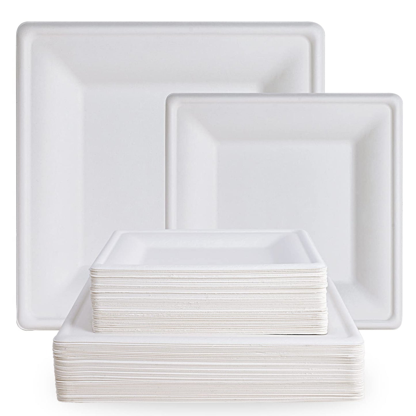ECOLipak 120 Pack Compostable Paper Plates, 10 inch and 8 inch Heavy Duty Eco friendly Sugarcane Biodegradable Disposable Square Plates for Party