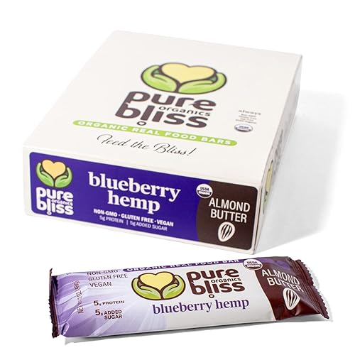 Organic Real Food Bar (Blueberry Hemp) Non-GMO, Gluten Free, Vegan, Nutrition Bars, Energy Bars, Super Food Simple Ingredients, Best Tasting, Healthy