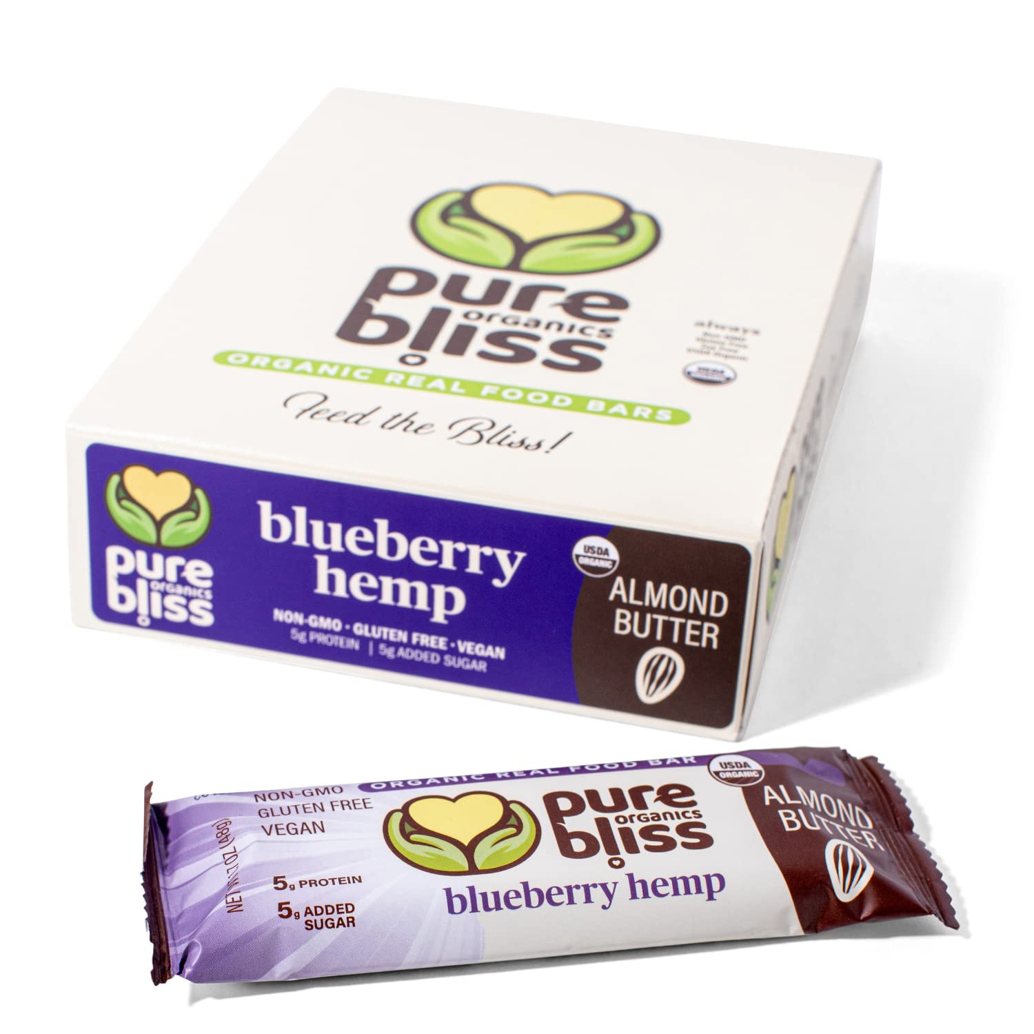 Organic Real Food Bar (Blueberry Hemp) Non-GMO, Gluten Free, Vegan, Nutrition Bars, Energy Bars, Super Food Simple Ingredients, Best Tasting, Healthy