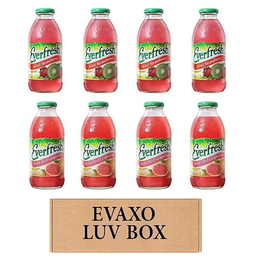 LUV BOX- variety Everfresh Juice 16 oz. pack of 8 , Everfresh Kiwi Strawberry , Everfresh Ruby Red Grapefruit. by evaxo