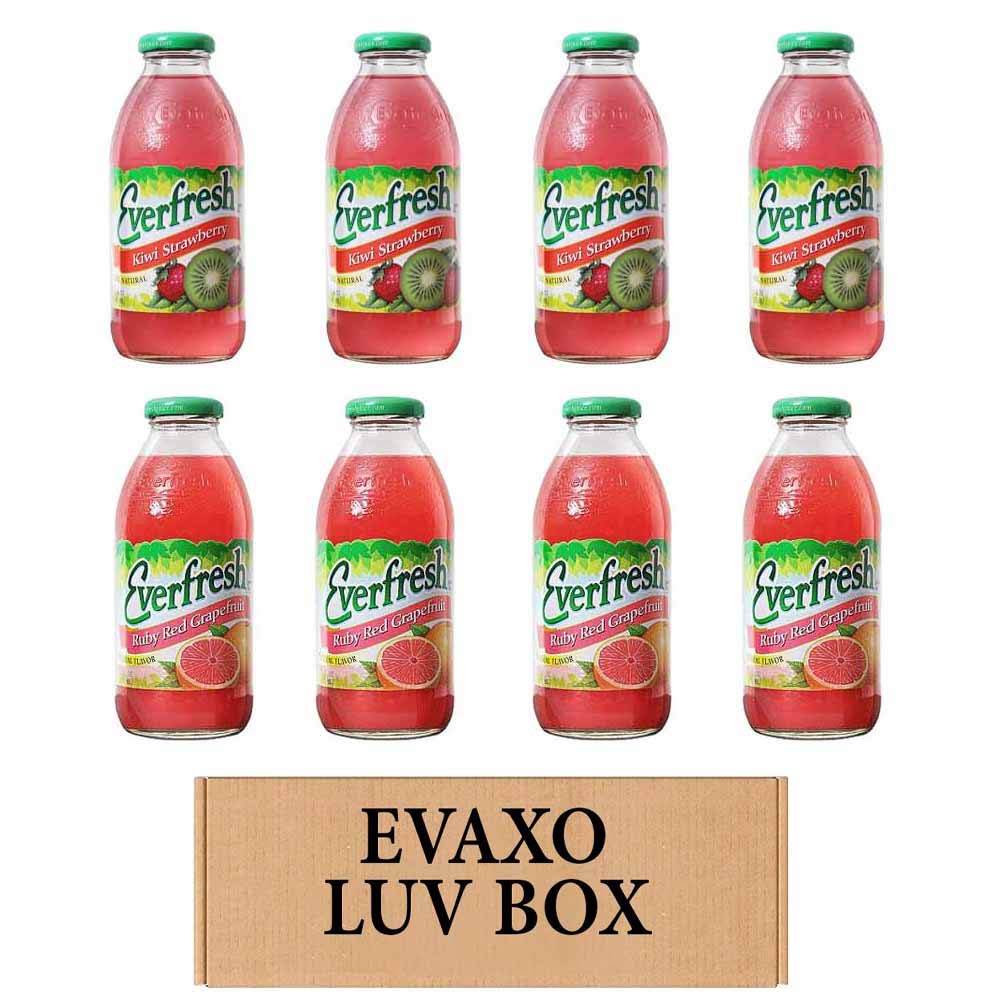 LUV BOX- variety Everfresh Juice 16 oz. pack of 8 , Everfresh Kiwi Strawberry , Everfresh Ruby Red Grapefruit. by evaxo
