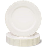 Juvale Disposable Plastic Dinner Plates - Cream Disposable Dinnerware for Weddings & Bridal Showers - Vintage Plastic Dinner Plates for Weddings