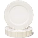 Juvale Disposable Plastic Dinner Plates - Cream Disposable Dinnerware for Weddings & Bridal Showers - Vintage Plastic Dinner Plates for Weddings