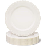 Juvale Disposable Plastic Dinner Plates - Cream Disposable Dinnerware for Weddings & Bridal Showers - Vintage Plastic Dinner Plates for Weddings