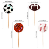 BLUE TOP 48pcs Two Side Sports Ball Cupcake Toppers Sports Theme Cupcake Picks Party Decor Football Baseball Basketball Rugby Decoration Picks