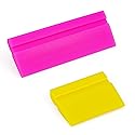 2-Piece DIY Mini Squeegee Set - Soft Silicone Window Tint Squeegee for Glass, Mirror, Shower - (pink4.7in x 1.9in, yellow2.4in x 1.9in)