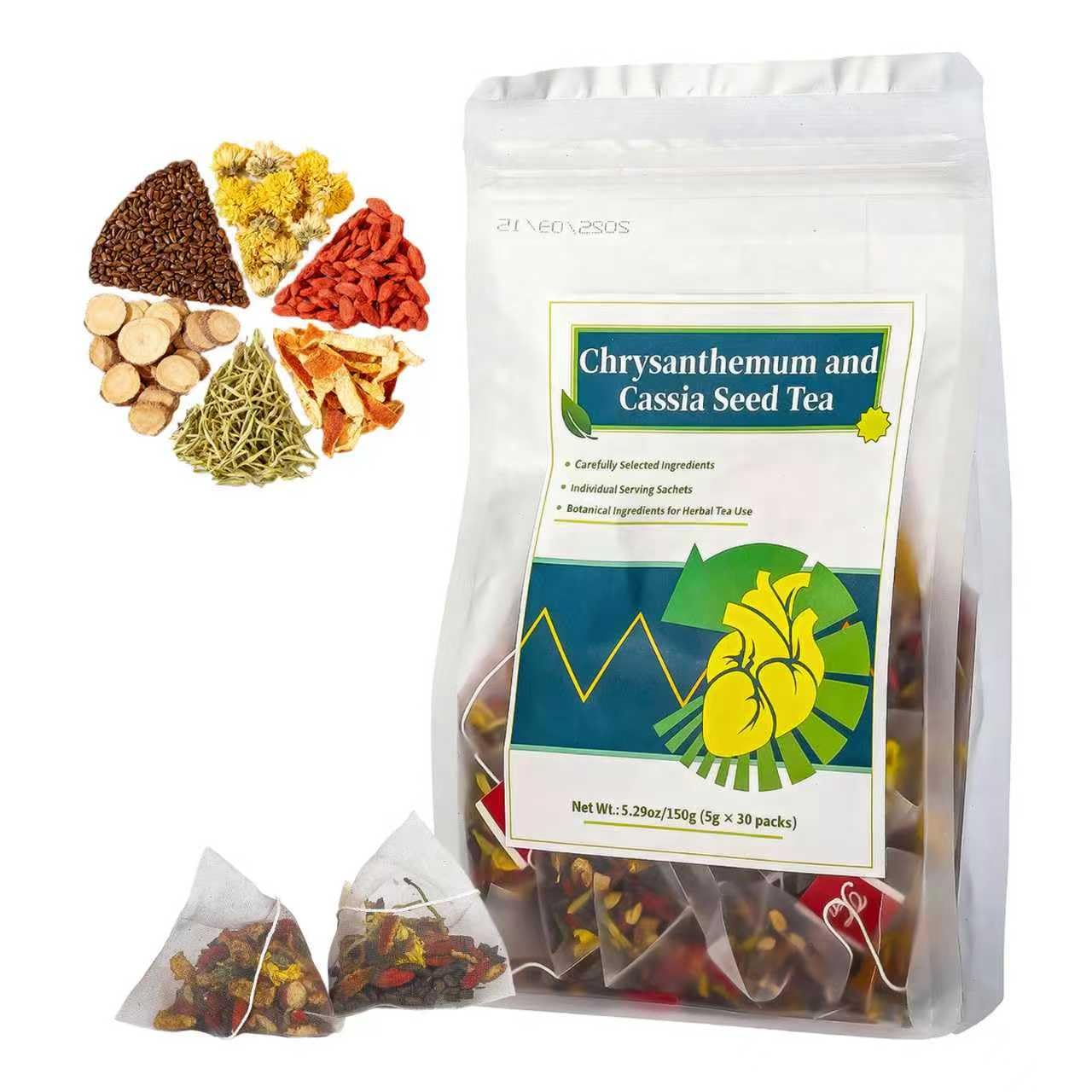 Liuhbn Chrysanthemum And Cassia Seed Tea (5g x 30 packs) - A Traditional Herbal Tea Made From Cassia Seed, Wolfberry, Dried Tangerine Peel, licorice