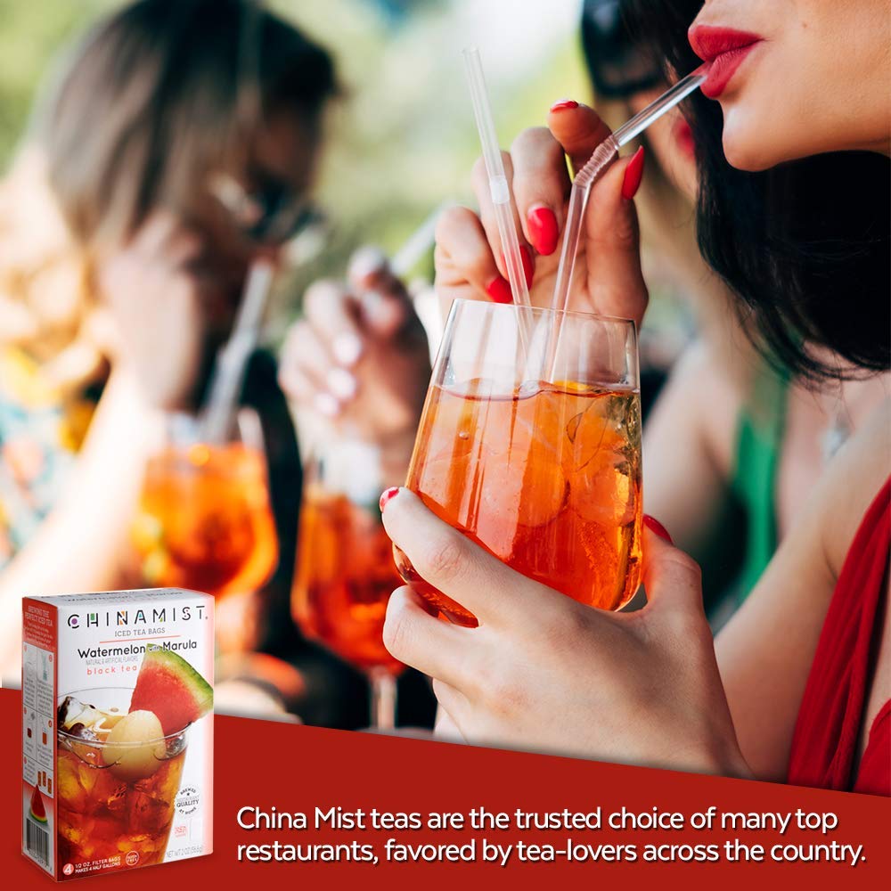 CHINAMIST Watermelon with Marula Black Iced Tea Filter Bags - Refreshing Fruit-Infused Black Tea - Each Bag Brews Half Gallon - 4 Filter Bags (Pack