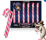 Archie McPhee Possum Flavored Pink & Gray Striped Candy Canes - Stocking Stuffers - Christmas Candy - Gift Box of 6 pieces Fun Novelty Candy