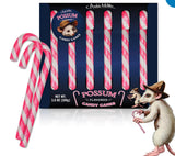 Archie McPhee Possum Flavored Pink & Gray Striped Candy Canes - Stocking Stuffers - Christmas Candy - Gift Box of 6 pieces Fun Novelty Candy
