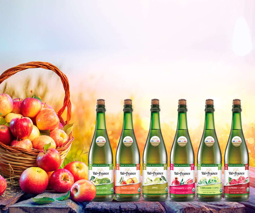 Val de France, Non-Alcoholic, Reduced Calorie, Organic and OU Kosher Sparkling Juice (Apple), 25.4 Fl Oz (1 bottle)