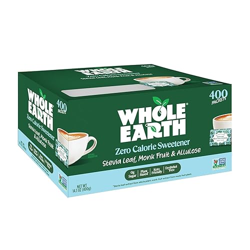 Whole Earth Stevia & Monk Fruit with Allulose Sweetener Packets, 400 Count Pouch, Zero Calorie, Keto-Friendly