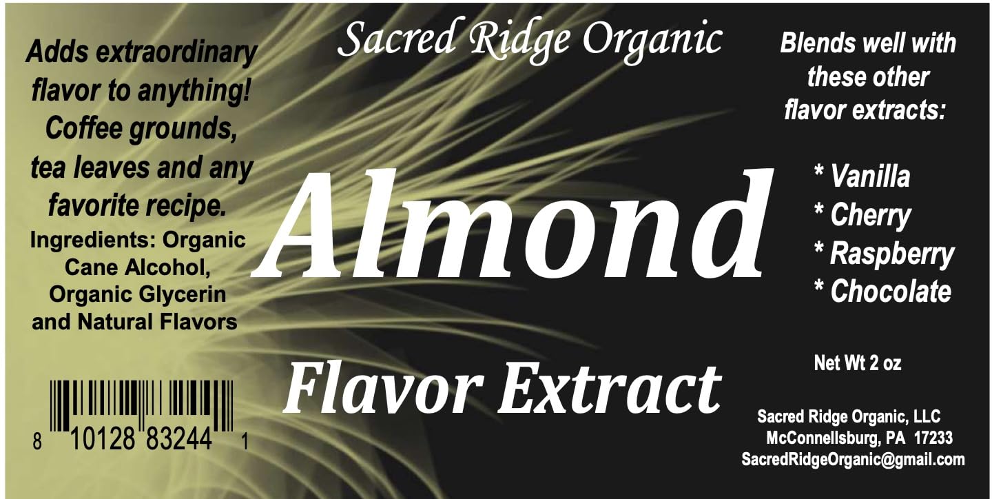 Almond Flavor Extract Organic 2 oz - Water Soluble, Sugar Free Flavor Drops for Coffee, Baking, Ice Cream, Drinks, Natural Food Grade Flavoring