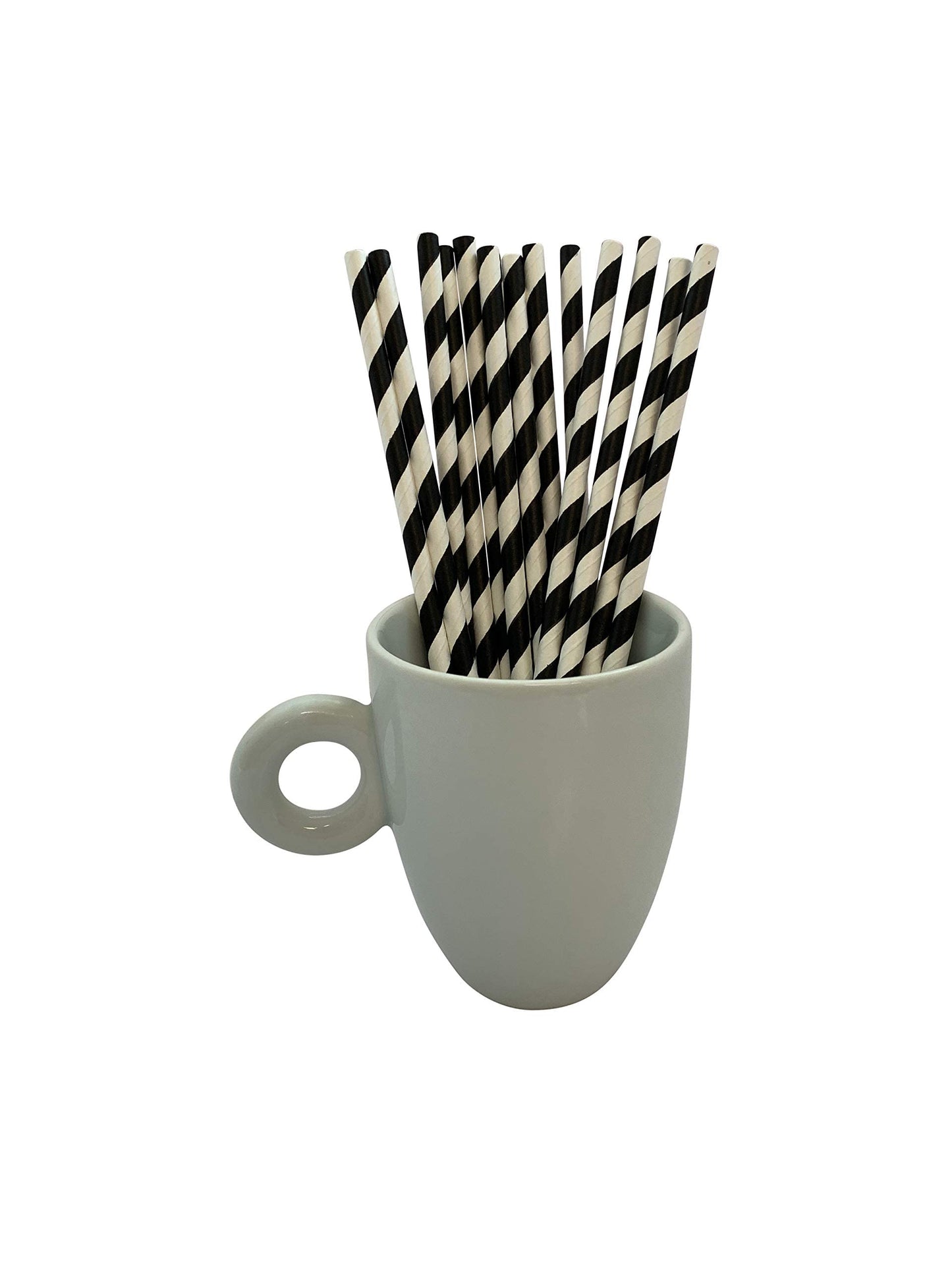 400 Count | Kingseal FSC Certified Disposable Paper Drinking Straws, Paper Wrapped, 7.75" Length x 6mm Diameter, Black Swirl Stripe, Biodegradable