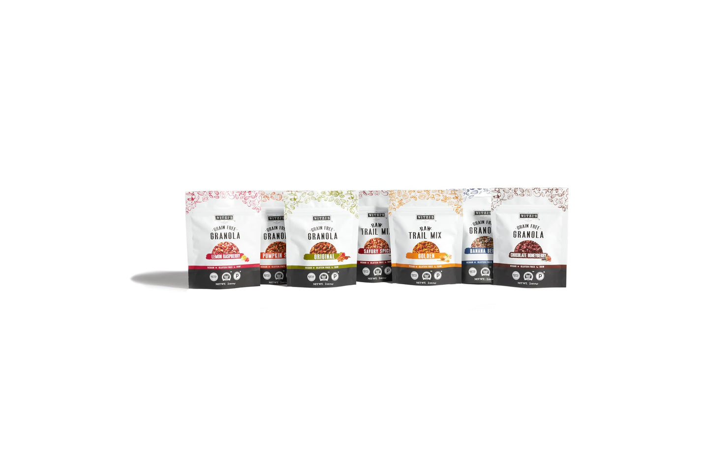 Witzi's Grain Free Granola, Variety Pack, 2oz (Pack of 7), Vegan, Keto, Low Carb, Gluten Free, Grain Free, Healthy Breakfast Idea