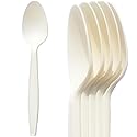 Eco-Friendly 100 Pack Cornstarch 6.5" Disposable Spoons, Durable and Heat Resistant, Alternative to Plastic Spoons, Ivory Heavy Duty Spoons for Party