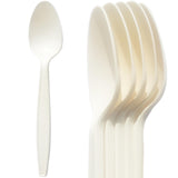 Eco-Friendly 100 Pack Cornstarch 6.5" Disposable Spoons, Durable and Heat Resistant, Alternative to Plastic Spoons, Ivory Heavy Duty Spoons for Party