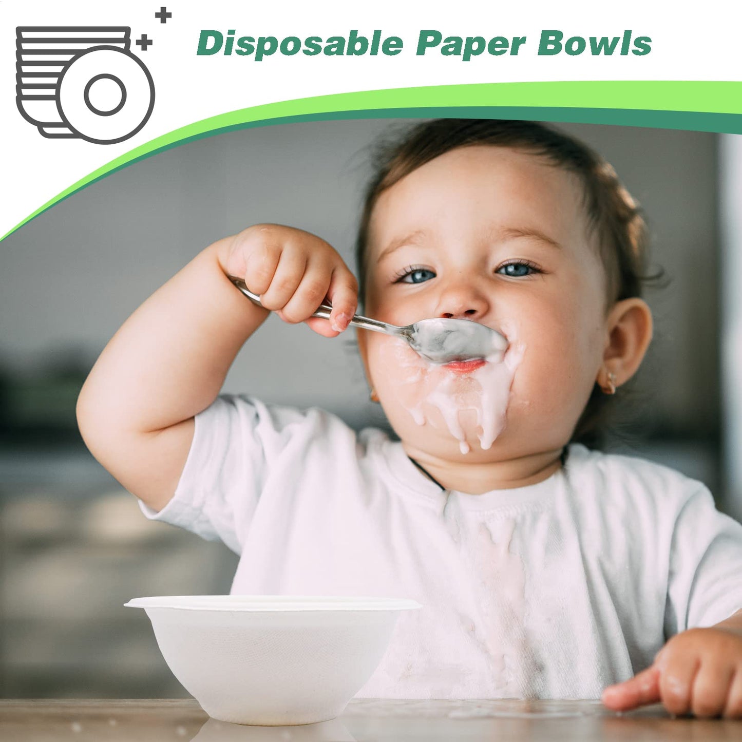 Hamiggaa 100 Pcs 8oz Disposable Paper Bowls - Natural Compostable White Heavy-Duty Bagasse for Parties, Catering and Everyday Use