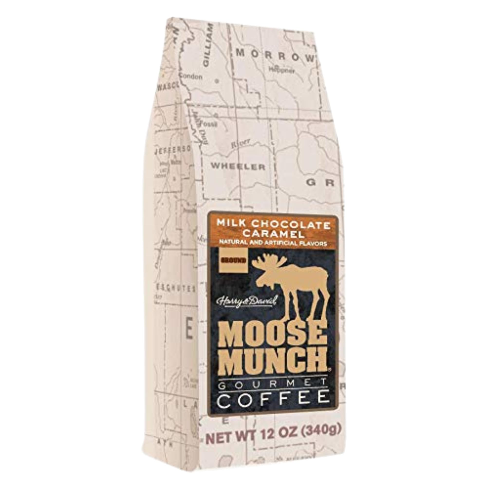Moose Munch Gourmet Coffee by Harry & David, Milk Chocolate Caramel Flavored Ground Coffee - 12 Ounce Bag (Case of 6)