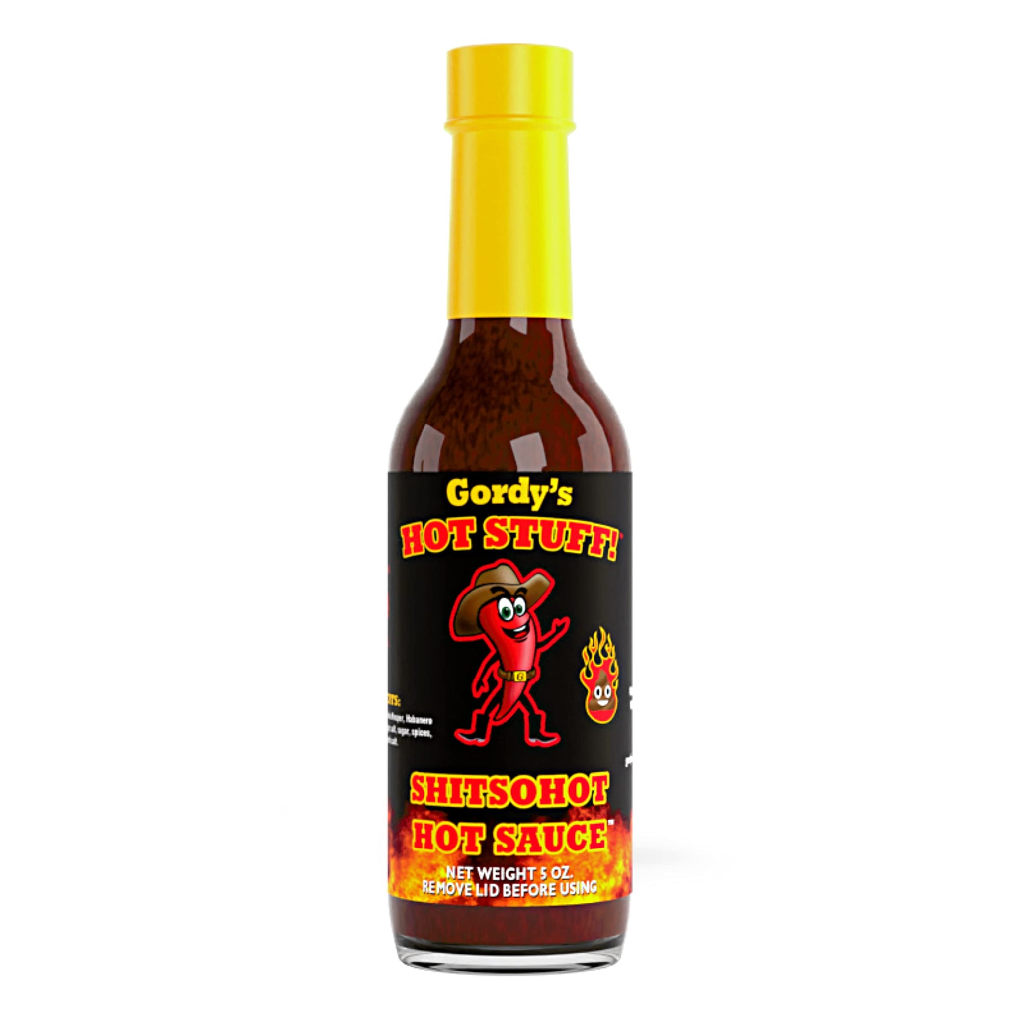 Gordy's Hot Stuff! Gourmet Hot Sauce, Real Texas Hot Sauce Made with Not-So-Hot Peppers and Bold Flavors, 5.7oz (Shitsohot, 5.7oz (Pack of 1))