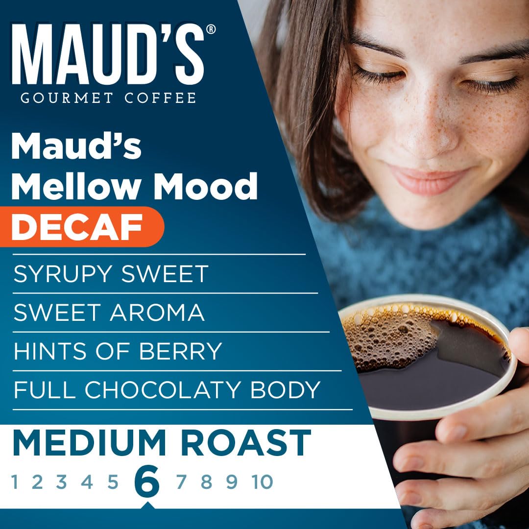 Maud's Decaf Medium Roast Coffee Pods, 18 ct, Decaffeinated Coffee in Single Serve Pods - 100% Arabica Coffee, Compatible with Keurig K Cups Maker