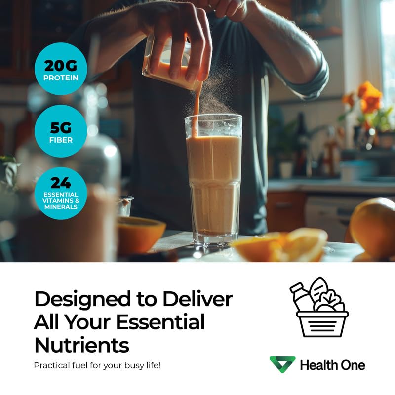 Health One Chocolate Meal Replacement Powder | High Protein with 20G Whey & 5G Fiber | GLP-1 Booster | Best for Lean Shakes for Weight Loss in Women
