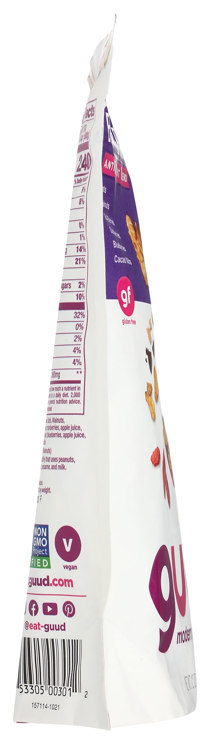 GUUD Brain Fuel Antioxidant Blend Gluten Free Muesli Cereal, 12 Ounce, Versatile Oatmeal Alternative, Oats, Walnuts, Goji Berries, Cranberries