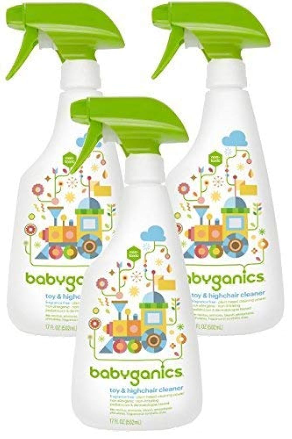 Babyganics Toy & Highchair Cleaner, Pack of 3, Fragrance-Free Multipurpose Household Cleaning Spray for Kids Toys, High Chair, and More, Child Safe
