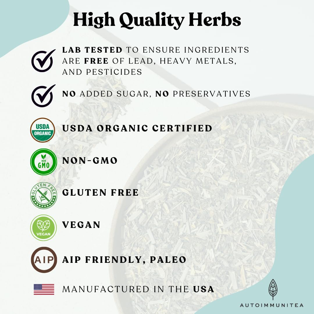 AutoimmuniTea -- AIP Energy Tea Blend, for Energy Boost, Cognitive Function, with Organic Green Tea, Lemongrass, and Spearmint - 15 Loose Leaf Tea