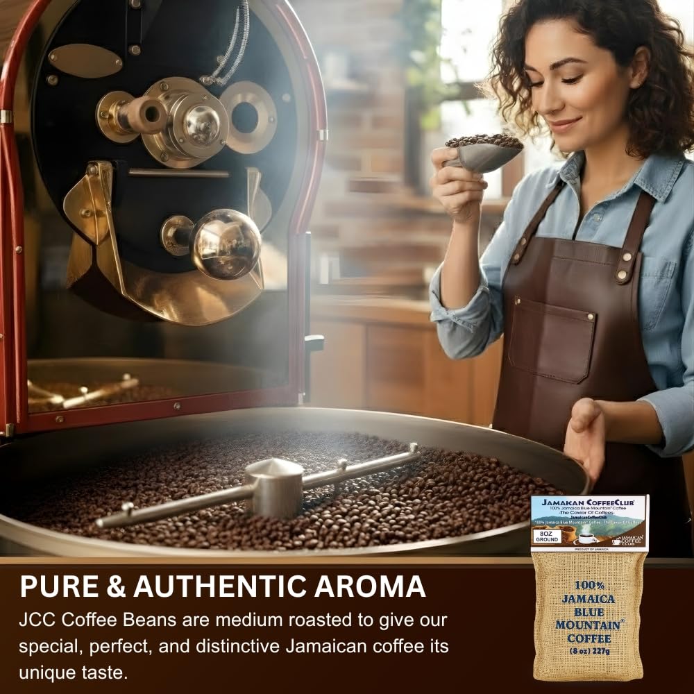 JamaicanCoffeeClub 100% Jamaican Blue Mountain Coffee Ground, RG 8oz Fresh Roasted Beans, Smooth Bold Flavor, Premium Coffee from Jamaica, Medium