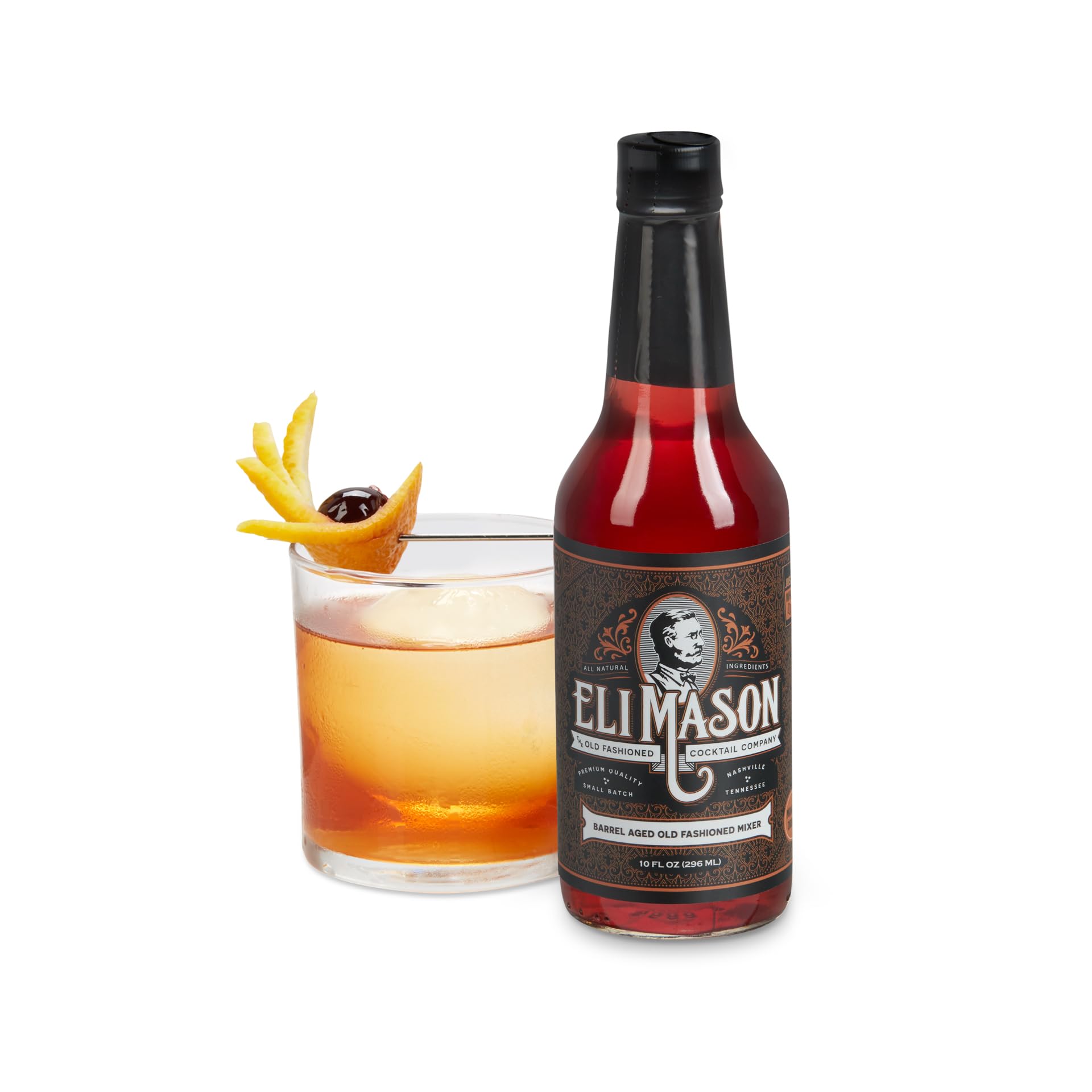 Eli Mason Barrel Aged Old Fashioned Cocktail Mixer - All-Natural Old Fashioned Cocktail Syrup - Uses Real Cane Sugar & Cocktail Bitters - Barrel Aged