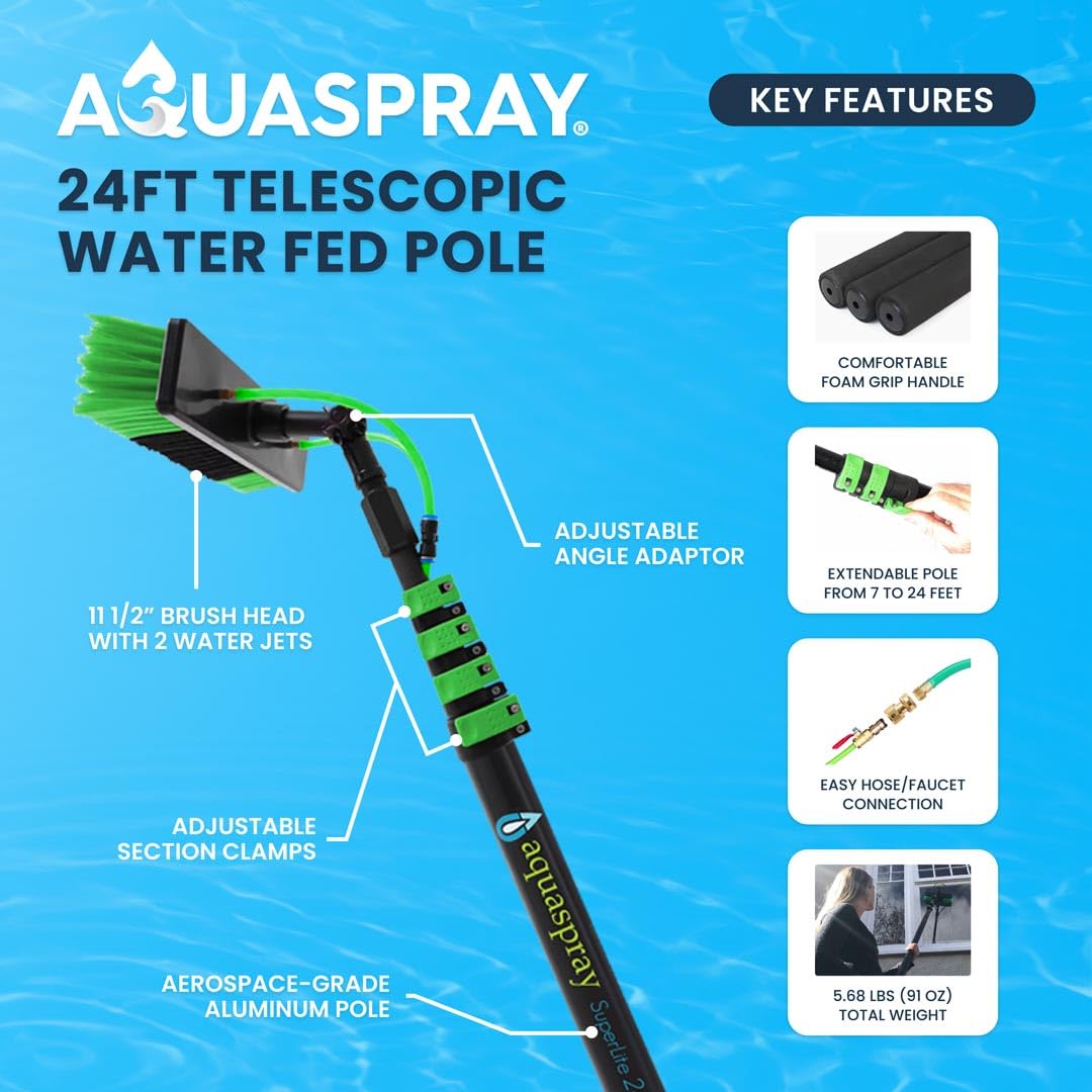 EquipMaxx Superlite Aluminum Water Fed Pole Kit Lightweight 24 Feet - Outdoor Window Cleaner Window Glass Solar Panel Cleaning System, Washing