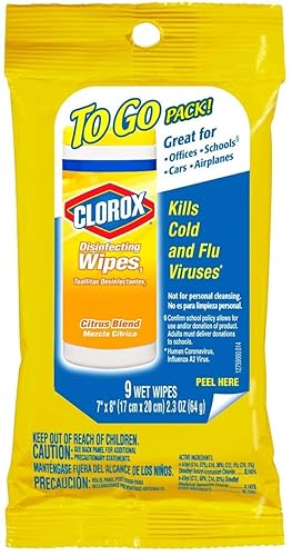 Clorox 30666 to Go Pack Disinfecting Wipe, Lemon Fresh Scent (9 Count) Pack of 24
