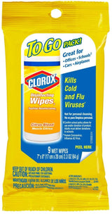 Clorox 30666 to Go Pack Disinfecting Wipe, Lemon Fresh Scent (9 Count) Pack of 24