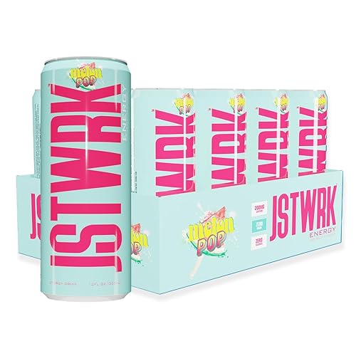 JST WRK Energy Drink - 12-Pack, Sugar-Free, Zero Calories, No Sugar Alcohols, 12 Fl Oz., 200 milligrams Caffeine (Melon Pop)