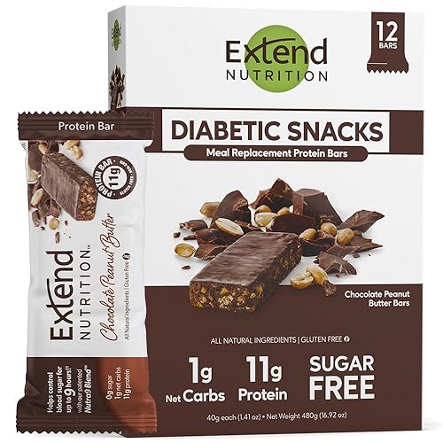 Extend Sugar Free Protein Bars, Perfect Diabetic Snacks, High Protein and Fiber, Hunger Control & Steady Energy, Low Carb, Keto Friendly (12 Count