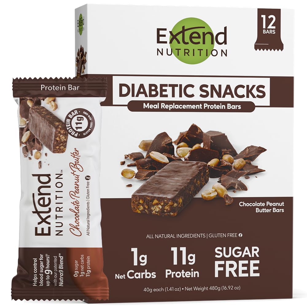 Extend Sugar Free Protein Bars, Perfect Diabetic Snacks, High Protein and Fiber, Hunger Control & Steady Energy, Low Carb, Keto Friendly (12 Count