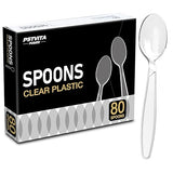 Plastic Spoons Disposable, Clear Heavy Duty Party Supply, Pack of 80