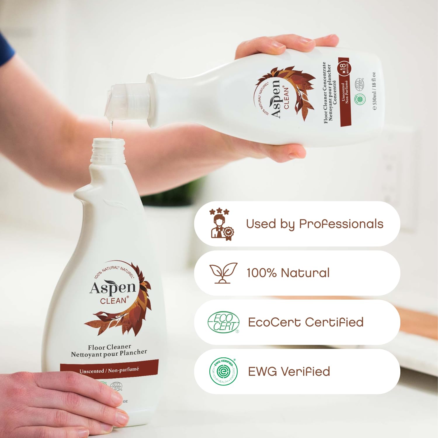 AspenClean Natural Floor Cleaner Concentrate | Makes 18 Bottles | EWG Verified | Safe for Tile, Wood & Laminate | 18 fl oz