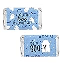 Blue A Little Boo is Almost Due Boy Baby Shower Mini Candy Wrappers, Halloween Baby Shower Party Favor Candy Stickers - 42 Count