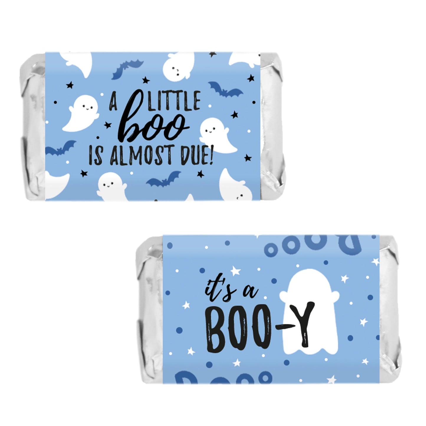 Blue A Little Boo is Almost Due Boy Baby Shower Mini Candy Wrappers, Halloween Baby Shower Party Favor Candy Stickers - 42 Count