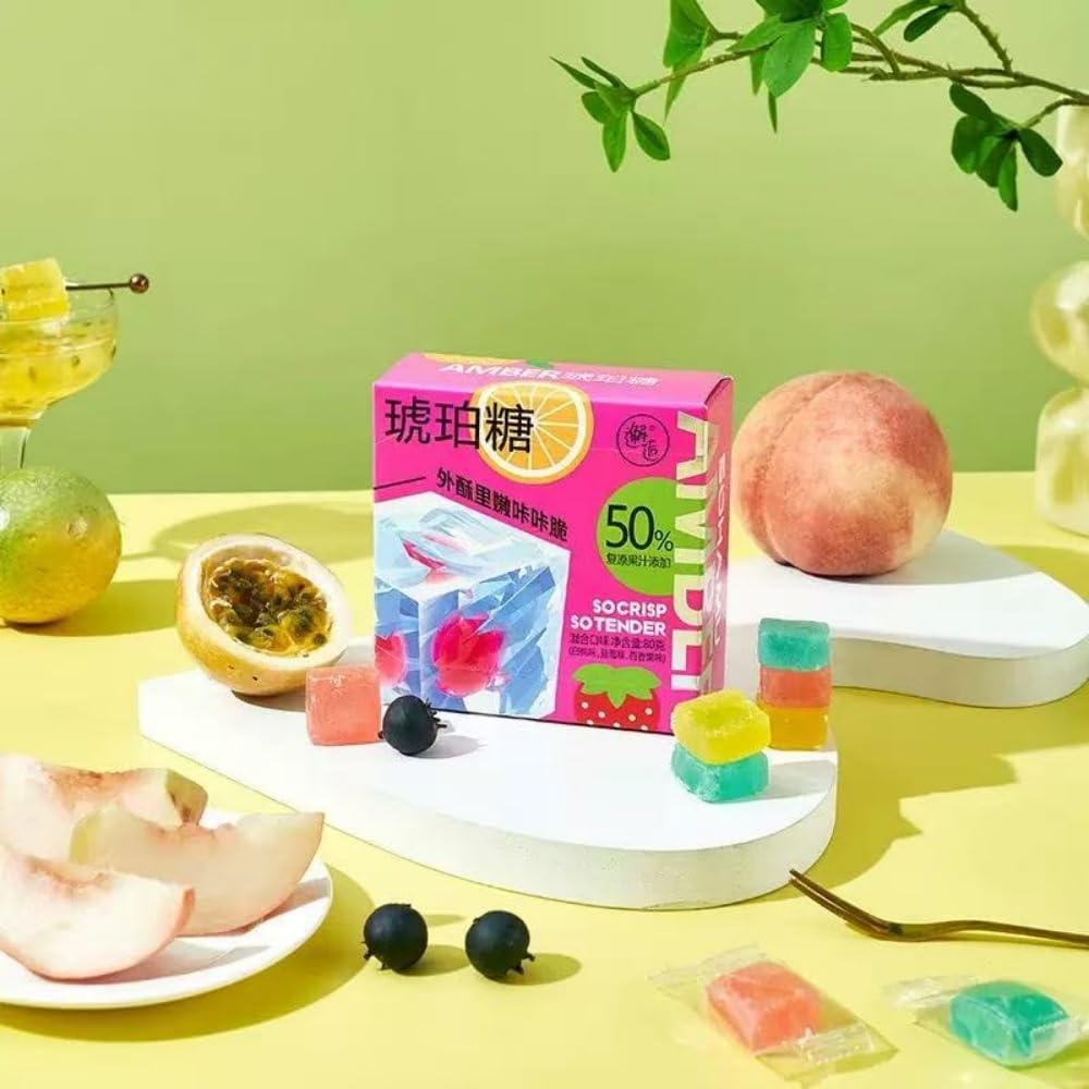 Japanese Kohakutou Amber Candy - 2 Pack (160g) | Edible Crystal Gems, Gluten-Free, Crunchy Outside & Gummy Inside, Mixed Fruit Flavors, Unique ASMR