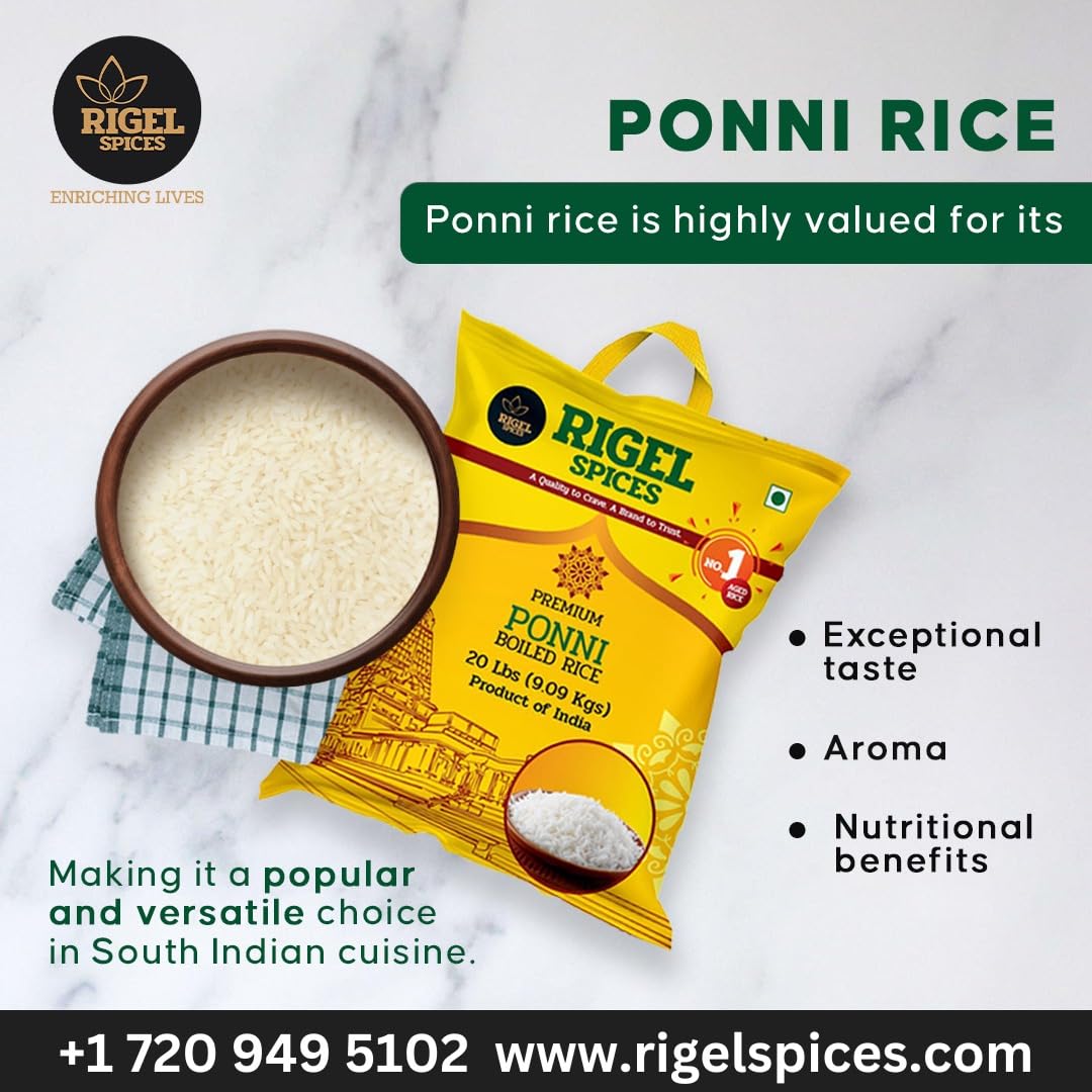 Rigel Spices Premium Ponni Boiled Rice - Aged | Authentic South Indian Parboiled Rice for Fluffy & Nutritious Meals | Ideal for Daily Cooking and Special Recipes (1.81 KG)