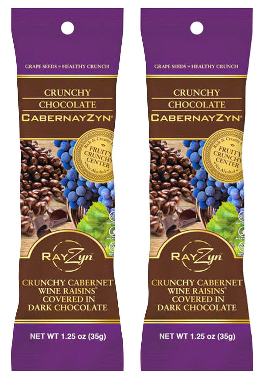 Wine RayZyn® Crunchy Chocolate CabernayZyn® Wine Raisins® 1.25 oz (Pack of 2) in a PrimeTime Direct Sealed Bag
