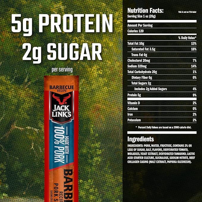 Jack Link's Meat Sticks, Barbecue Recipe Pork - Protein Snack Stick with 5g of Protein, Meat Snack Sticks Made with 100% Pork, Keto Friendly - 0.92