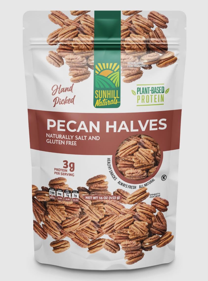 Sunhill Naturals Raw Pecan Halves | Premium Unsalted Pecan Nuts | Healthy Snacking | Fresh Fancy Junior Mammoth Halves