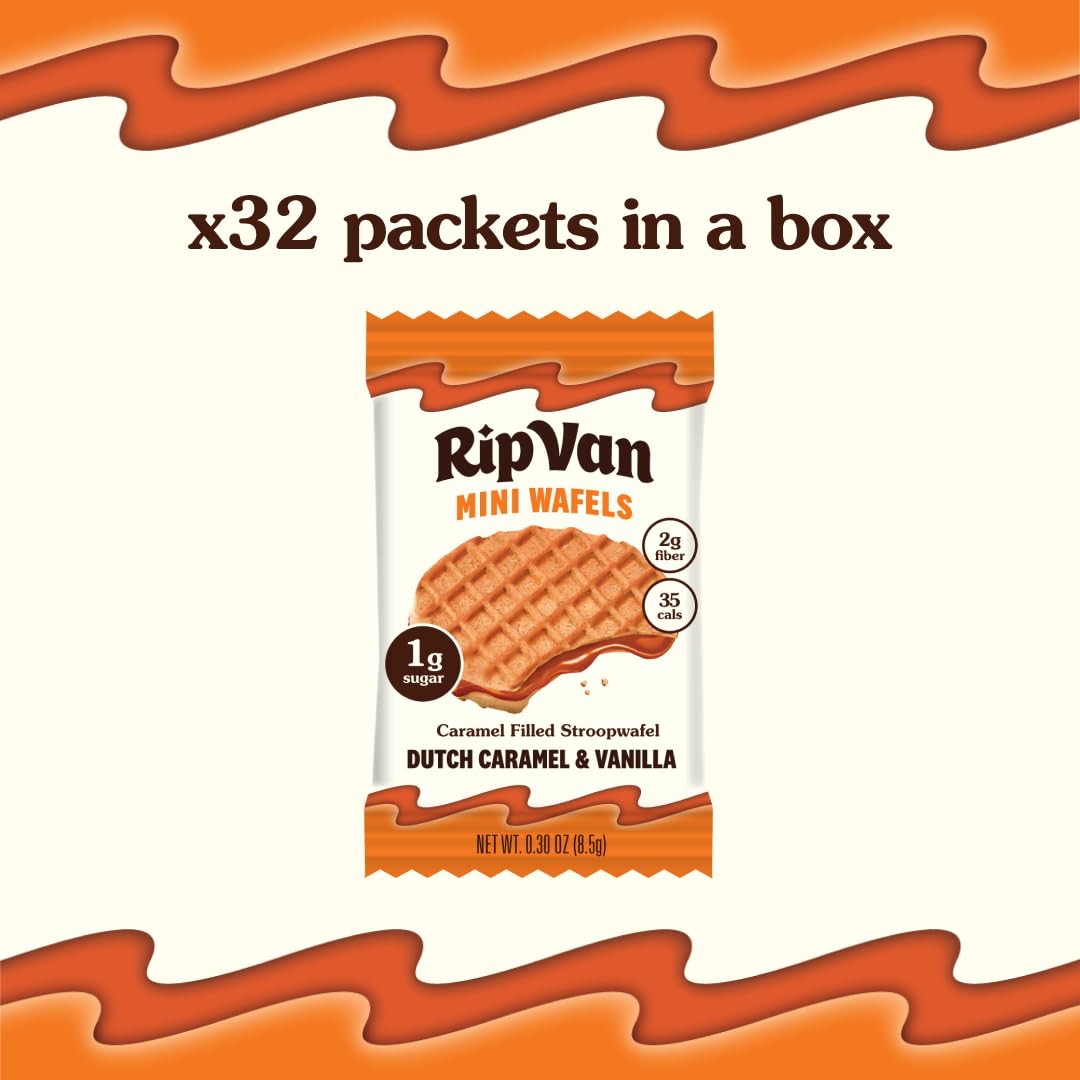 Rip Van Wafels Dutch Caramel Mini Stroopwafels - Low Carb Snacks (3g Net Carbs) - Non GMO Snack - Keto Friendly - Office Snacks - Low Calorie Snack