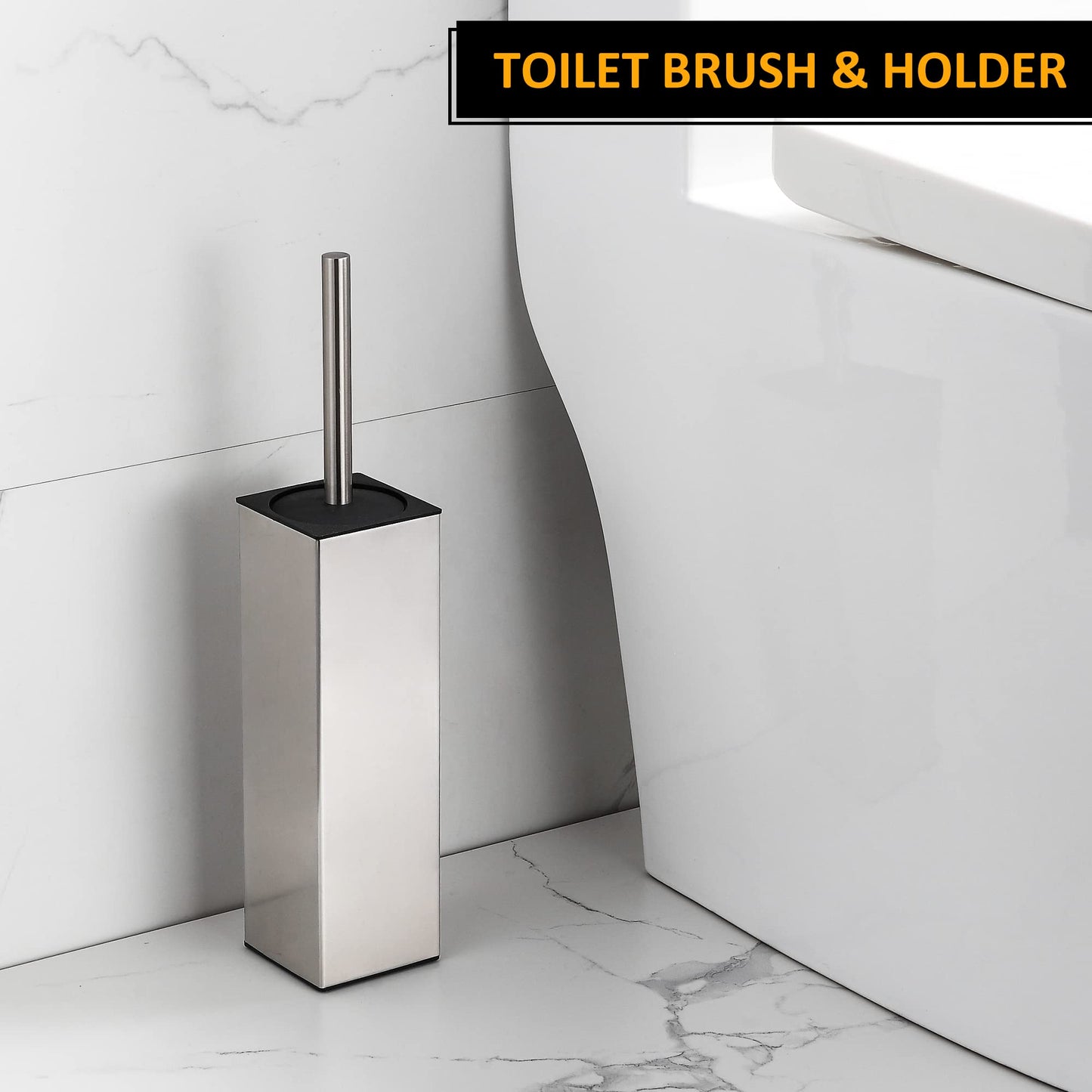BGL Toilet Brush Holder Freestanding,Brushed Nickel,304 Stainless Steel,SUS304 Toilet Bowl Brush and Holder for Bathroom - Space Saving,Sturdy,Deep